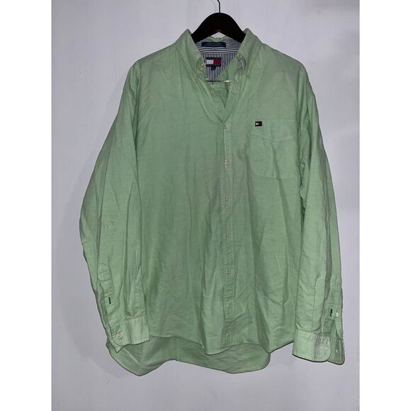Tommy Hilfiger men’s long sleeve button up collar‎ shirt size XL green - Picture 1 of 8